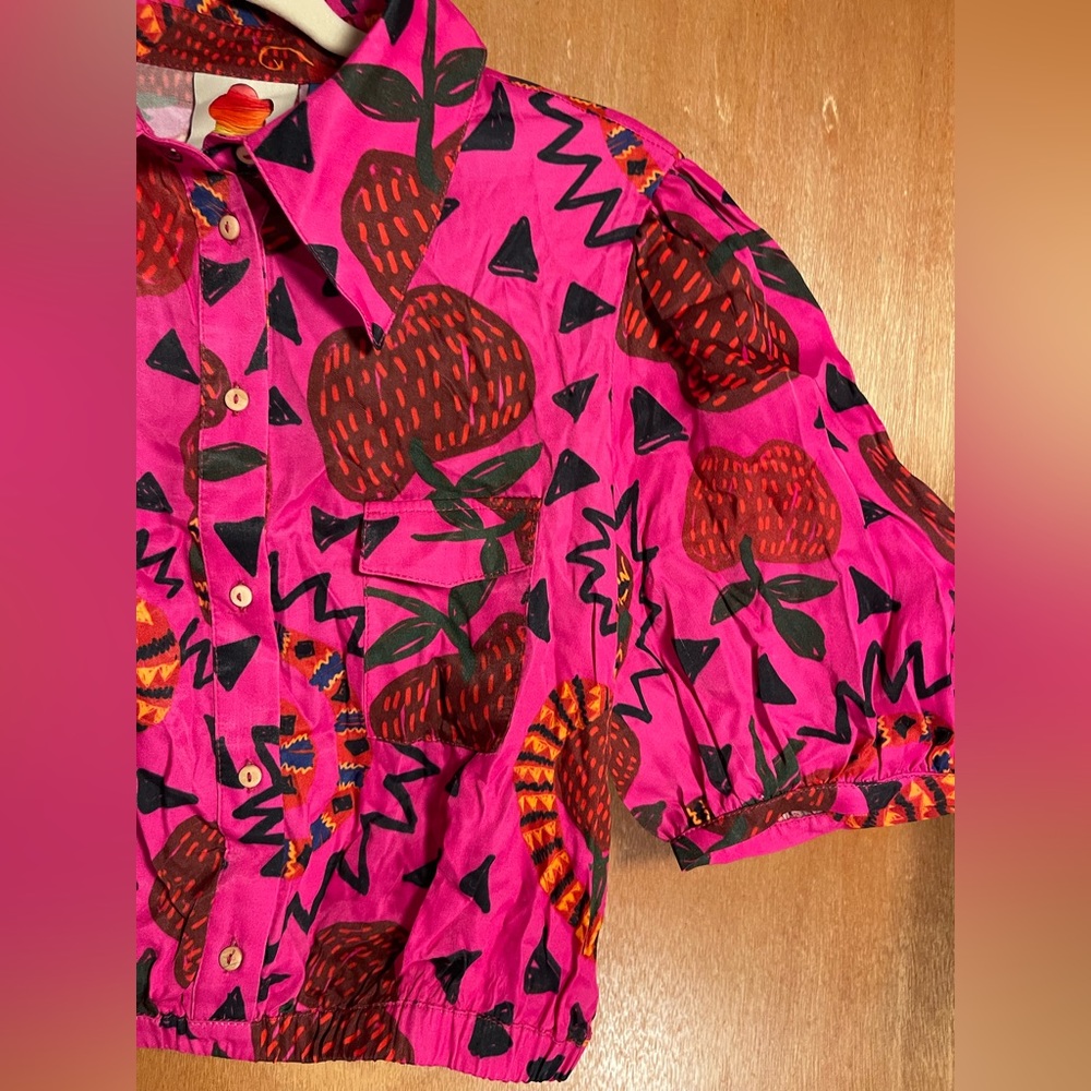 RARE🦄 FARM Rio x ANTHROPOLOGIE Pink💕Snakefruit🐍🍎Crop Top, S - Picture 6 of 16